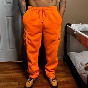 Men's Cargo Sweatpants in Bright Orange - Drawstring Joggers